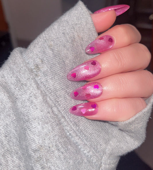 Pink Heart Cat Eye Press Ons