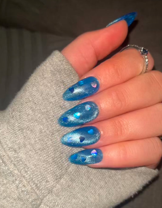 Blue Heart Cat Eye Press Ons