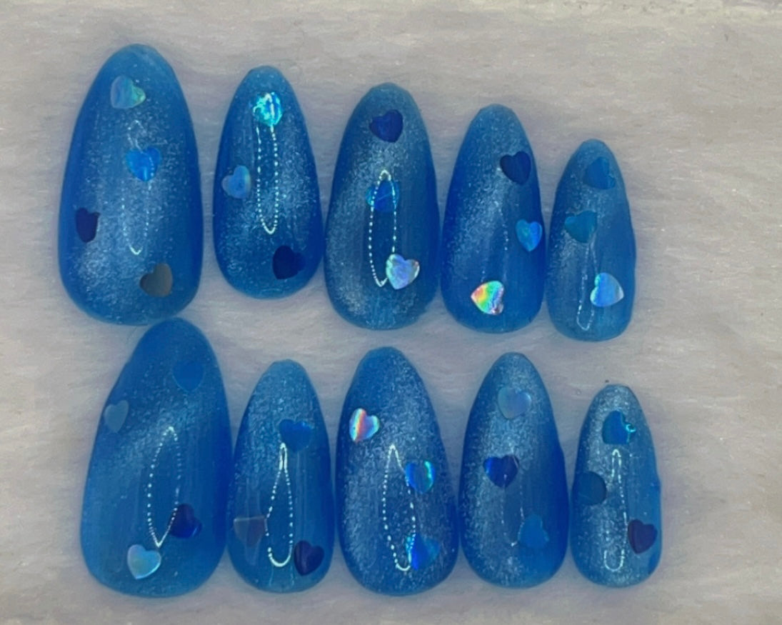 Blue Heart Cat Eye Press Ons